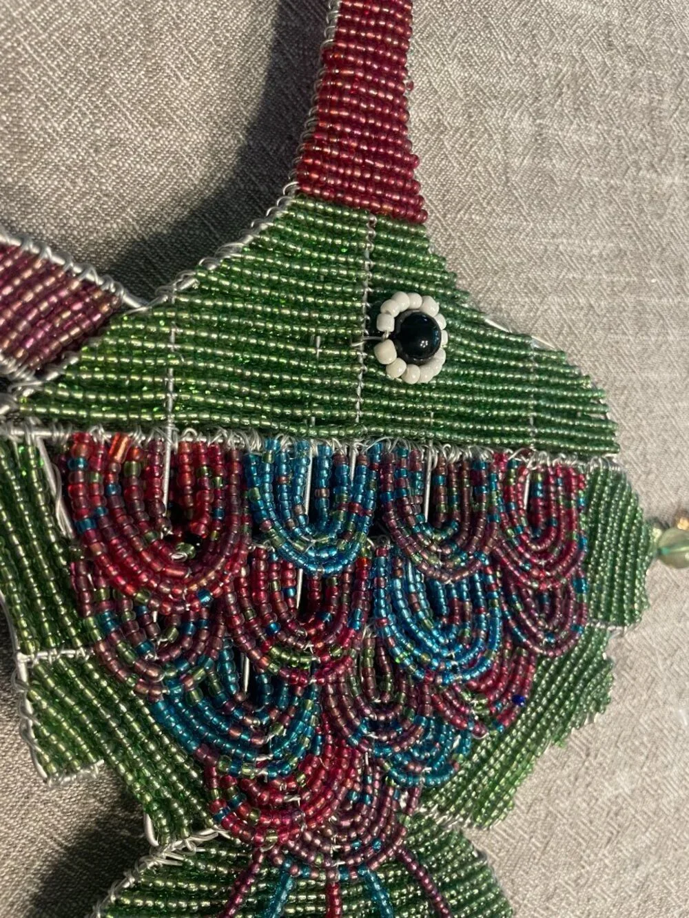 Beaded wire fish green tropical handmade home decor nautical Hanging 10